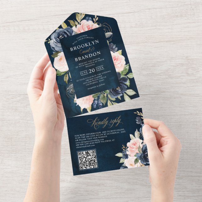 Código QR de Casamento Floral Cor-de-rosa com Pinc (Tearaway)