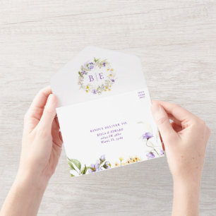 Código QR de Casamento Floral de Monograma Roxo El