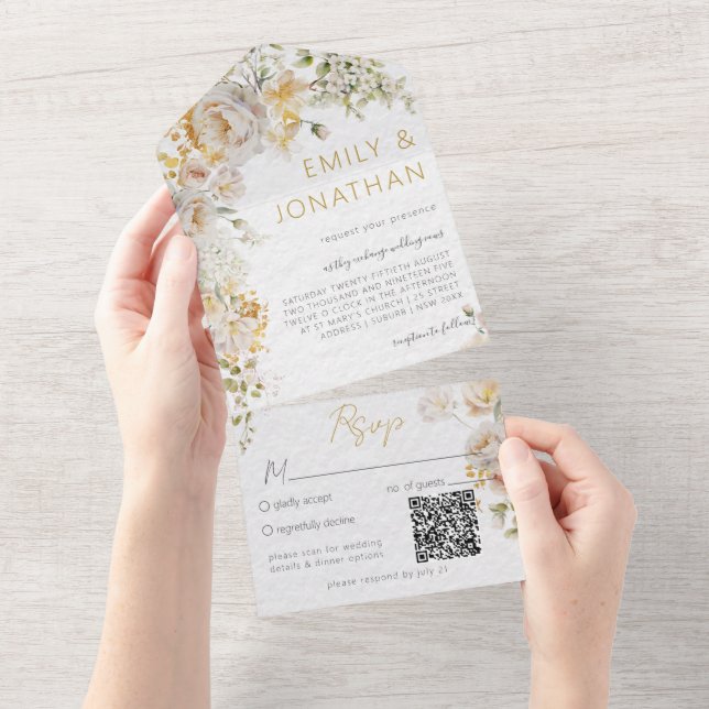 Código QR de Casamento Floral do Elegant Meadow (Aba destacável)