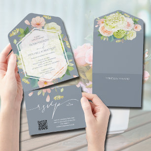 Código QR de Casamento Floral Dusty Blue