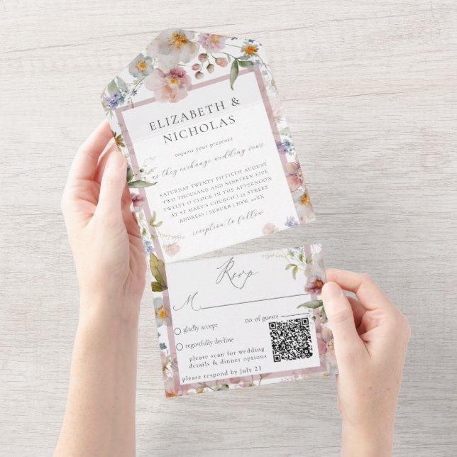 Código QR de Casamento Floral Elegante (Aba destacável)