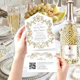 Código QR de casamento floral elegante vitoriano