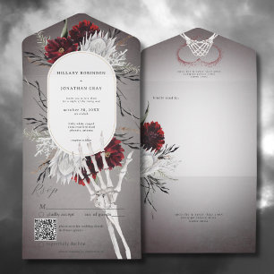 Código QR de Casamento Floral Vermelho de Amor e O