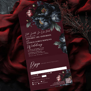 Código QR de Casamento Gótico de Peonia Negra Verm