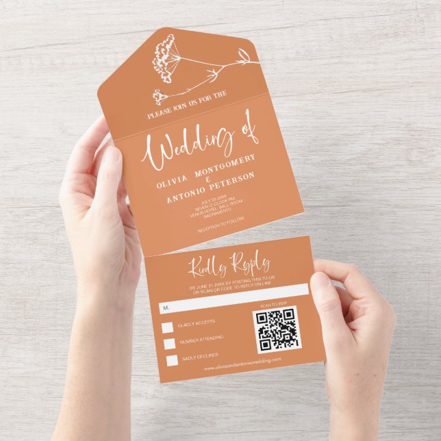 Código QR de Casamento Laranja Simples Minimalista (Aba destacável)