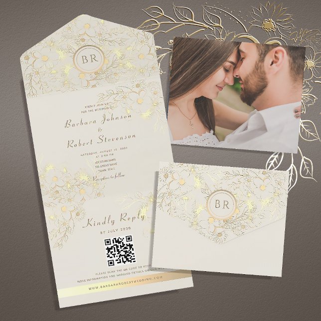 Código QR de Casamento Monograma Dourado (Criador carregado)