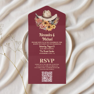 Código QR de Casamento Ocidental Floral Boho