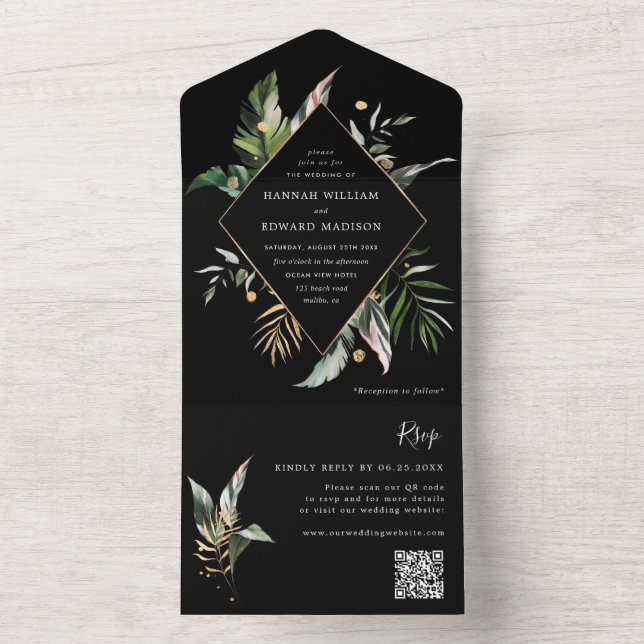 Código QR de Casamento Preto de Folhagem de Cores  (Interno)