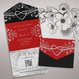 Código QR de Casamento Preto e Vermelho Gótico