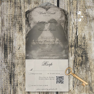 Código QR de Casamento Preto Gótico Escuro e Raven