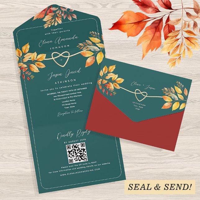 Código QR de Casamento Teal Autumn (Criador carregado)