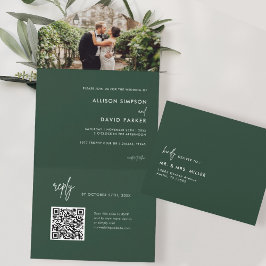 Código QR de Casamento Verde de Emerald Minimalist