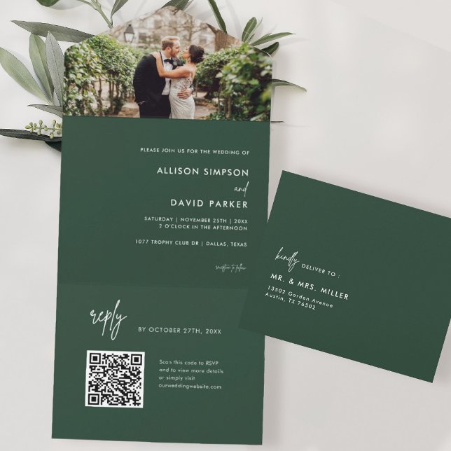 Código QR de Casamento Verde de Emerald Minimalist (Criador carregado)