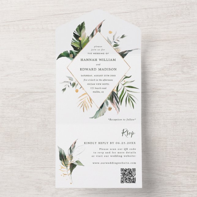 Código QR de Casamento Verde de Folhagem de Aquare (Interno)