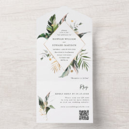 Código QR de Casamento Verde de Folhagem de Aquare