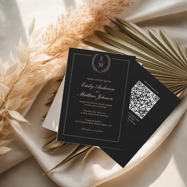 Código QR de Convite de Casamento de Blush Preto (Criador carregado)