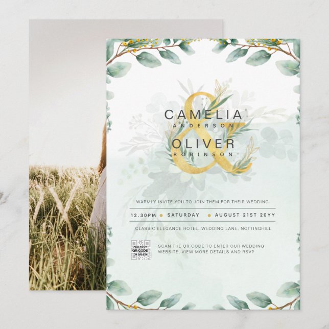 CÓDIGO QR de Convite para Casamento de FOTO em Ver (Frente/Verso)