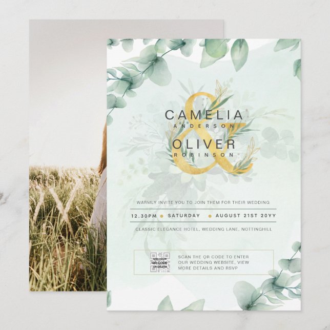 CÓDIGO QR de Convite para Casamento de FOTO em Ver (Frente/Verso)