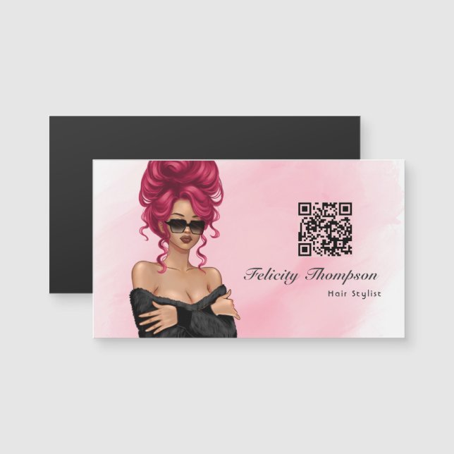 Código QR de Estilista de Cabelo Rosa Chic (Frente/Verso)