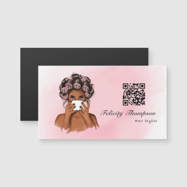 Código QR de Estilista de Cabelo Rosa Chic (Frente/Verso)