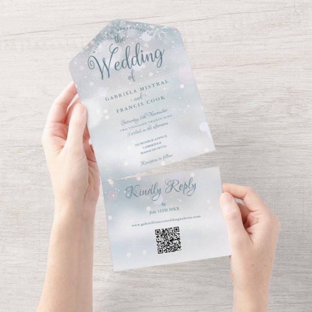 Código QR de flocos de neve Monograma Casamento de (Aba destacável)