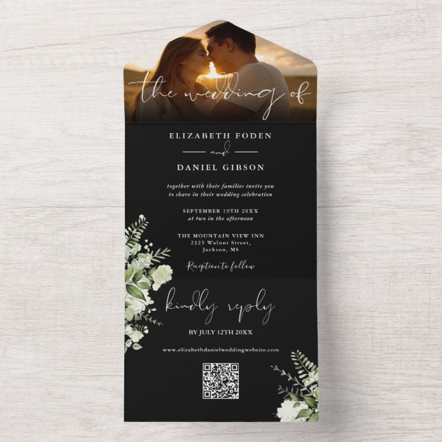 Código QR de folhagem floral para foto de casament (Interno)