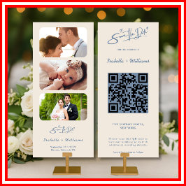 Código QR de Foto de Casamento Azul Empoeirado Ele