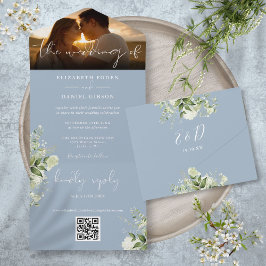 Código QR de Foto de Casamento em Azul Empoeirado 