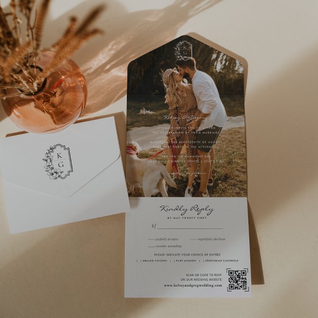 Código QR de Foto de Casamento Monograma Minimalis (Criador carregado)