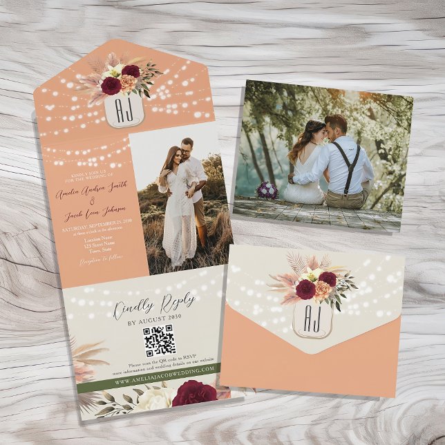 Código QR de Foto de Casamento Romântico Floral Rú (Criador carregado)
