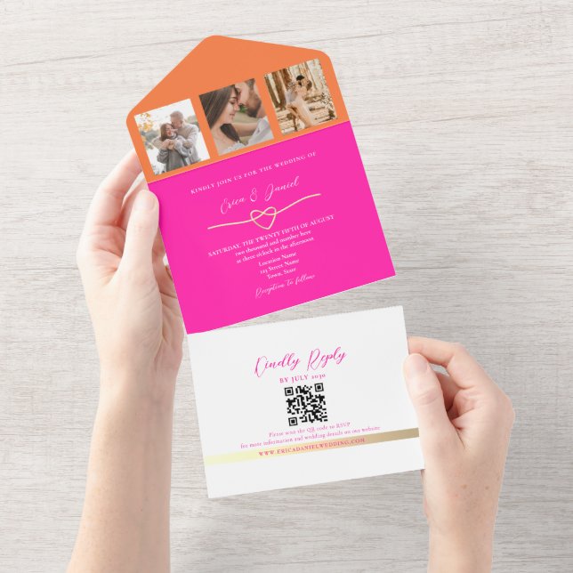 Código QR de Foto de Casamento Rosa e Laranja (Tearaway)