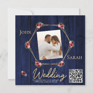 Código QR de Foto de Casamento Simples Azul Marinh