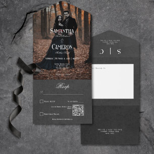 Código QR de Foto Elegante Preto e Moody Gótico