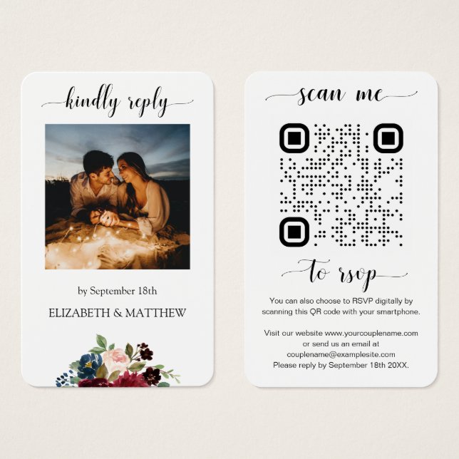 Código QR de Foto Floral do Burgundy Digitalize-me (Frente & Verso)