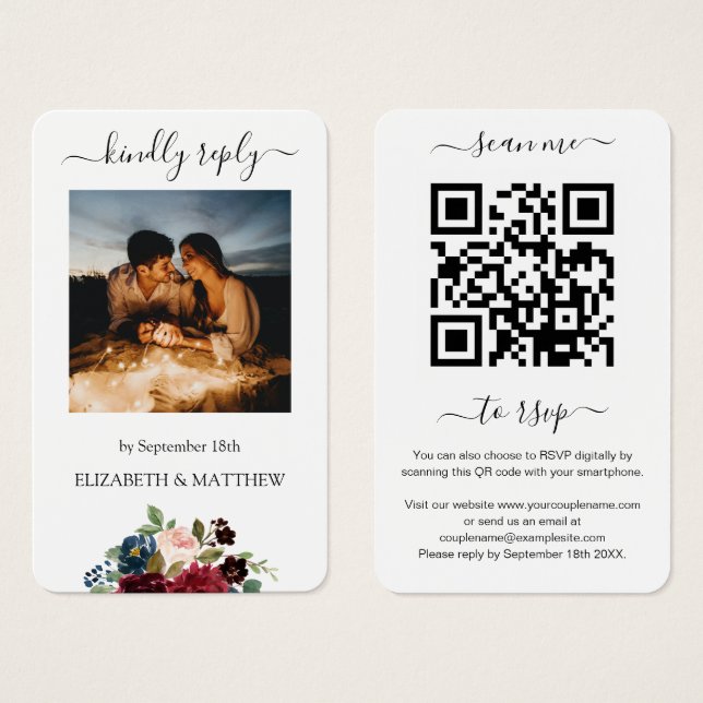 Código QR de Foto Floral Vermelha Burgundy Digital (Frente & Verso)