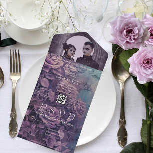 Código QR de Foto Lavanda de Rosa Roxo-Gótico Escu