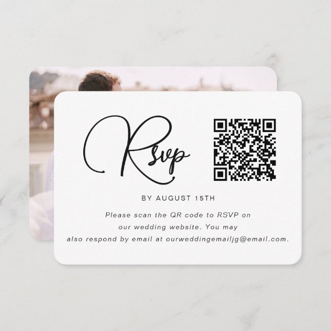 Código QR de Foto RSVP de Casamento Branco e Preto (Frente/Verso)