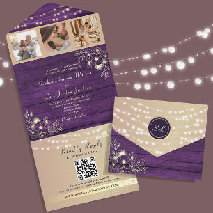 Código QR de Fotos Casamento Roxo Rústico