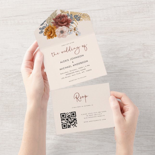 Código QR de Grama de Pampas Seca Floral Boho Aqua (Tearaway)