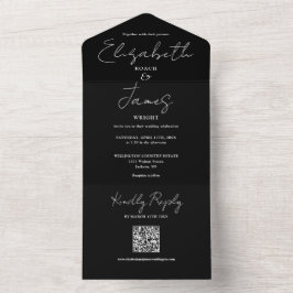 Código QR de Letra Elegante Preto e Branco Casamen