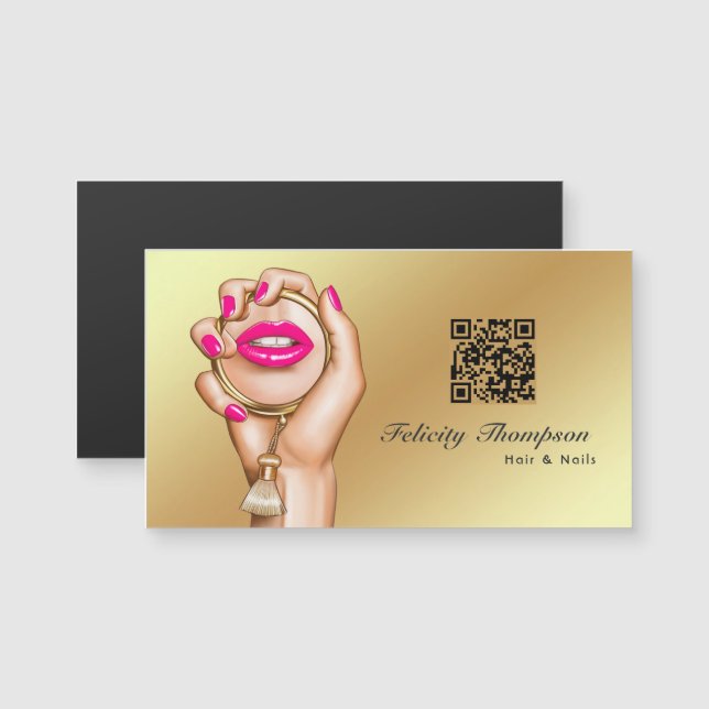 Código QR de Maquiadora Rosa e Dourado (Frente/Verso)