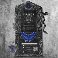 Código QR de Mariposa com Filigrana Preta e Azul e