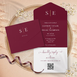 Código QR de Monograma Casamento Burgundy e Dourad