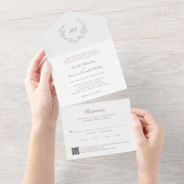 Código QR de Monograma de Grinalda Malva Casamento (Aba destacável)