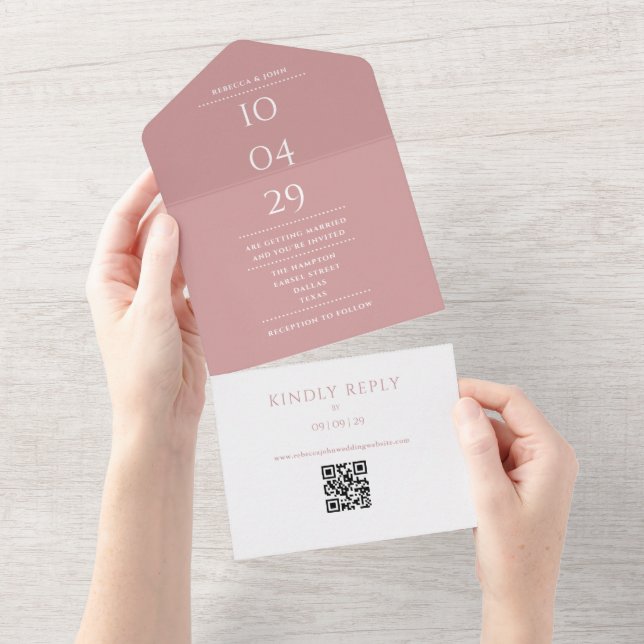 Código QR de Monograma de Rosa Empoeirada com Data (Aba destacável)