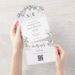 Código QR de Monograma de Verdura Floral Casamento