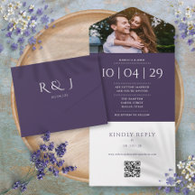Código QR de Monograma Roxo com Data de Casamento 