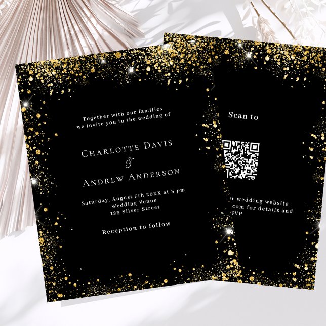Código QR de ouro preto RSVP convite para casament (Criador carregado)