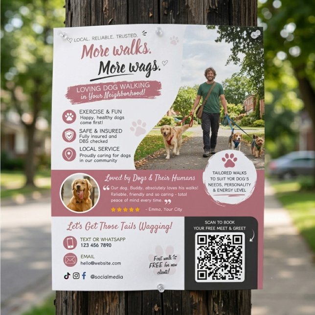 Código QR de panfletos de negócios de pet sitting  (Dog Walking Pet Sitting Business Flyers QR Code)