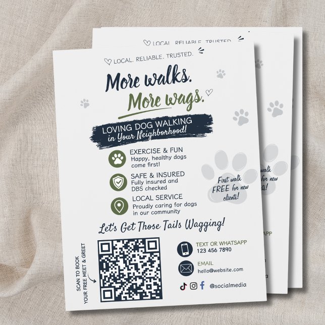 Código QR de panfletos de negócios de pet sitting  (Dog Walking Business Flyers QR Code)
